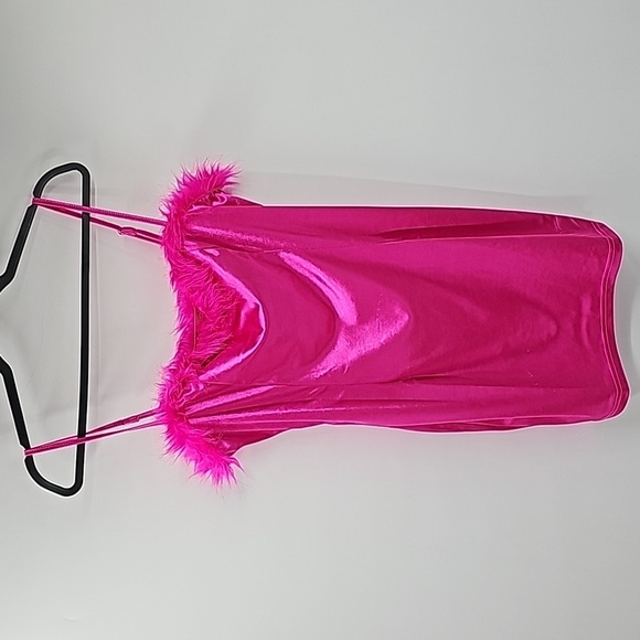 Y2K Barbiecore Pink Sweetheart Bust Faux Fur Trim Mini Bodycon Sexy Party Dress - Picture 5 of 15